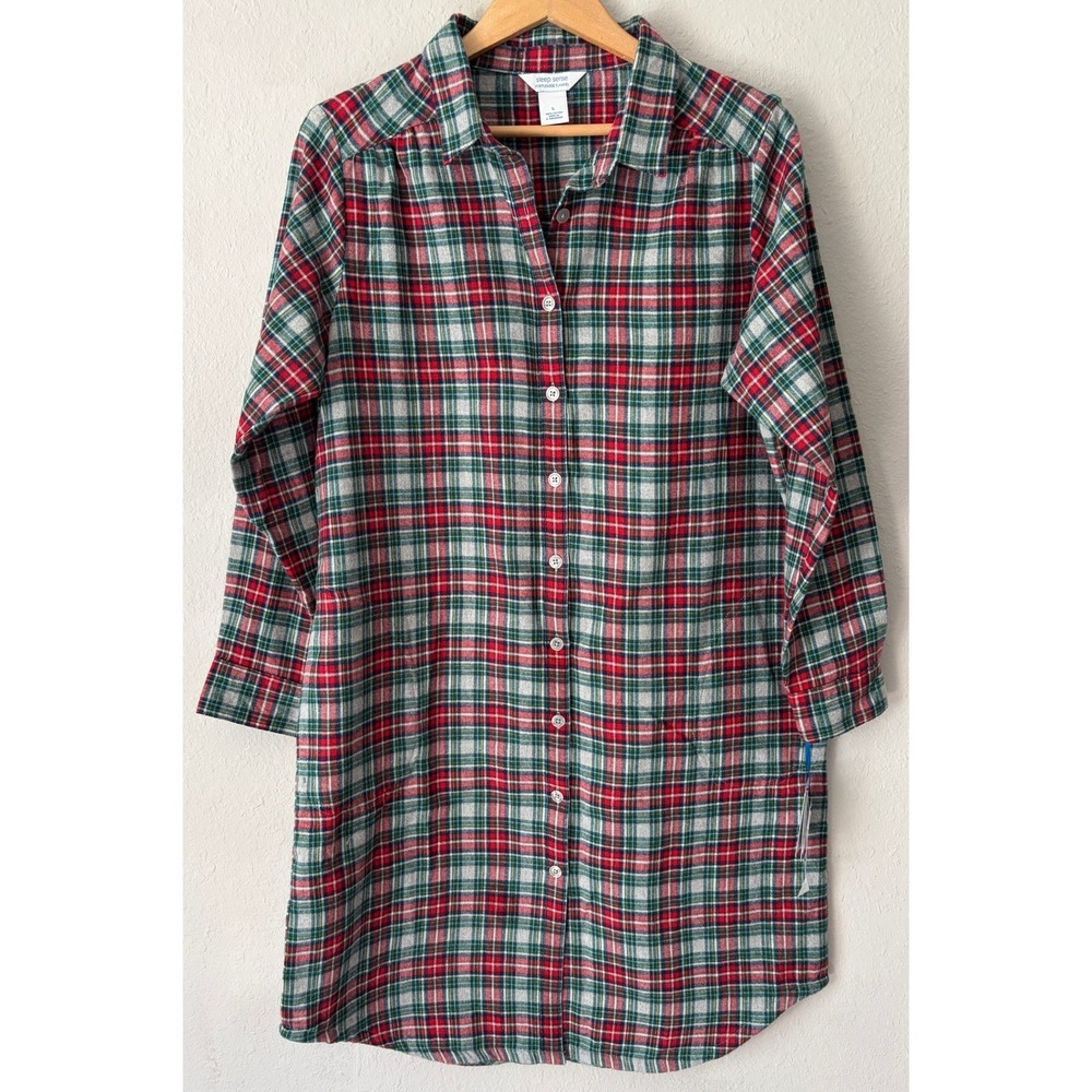 NWT Sleep Sense Tartan Plaid Flannel Nightgown L Sleep Dress Christmas Pajamas